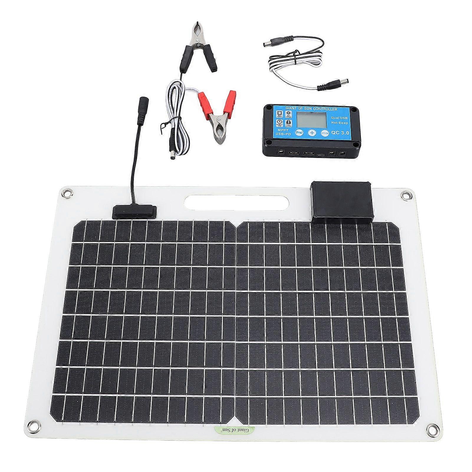 Solar Panel Battery Charger 100W Monocrystalline Silicon 12V 24V Dual USB 100A Controller with Power Level Display