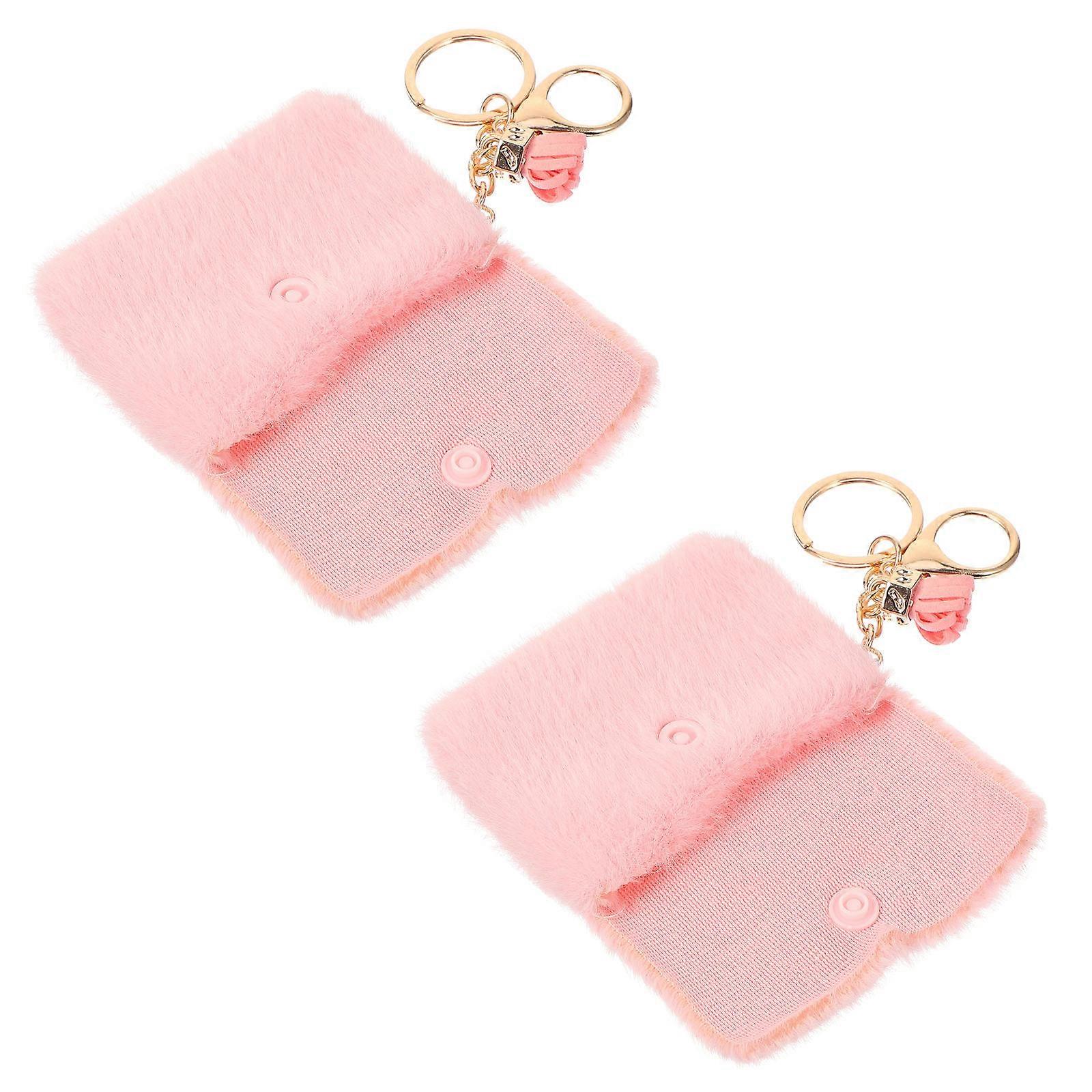 Pink Plush and Metal Keychain Purse for Storage with Durable Material and Beautiful Design 2 Pieces