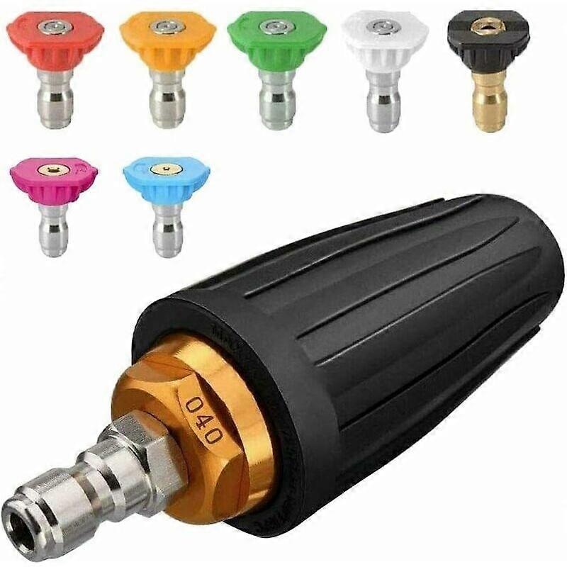 Pressure Washer Turbine Nozzle, Rotating Nozzle and 7 Tips, 1/4" Quick Connect,