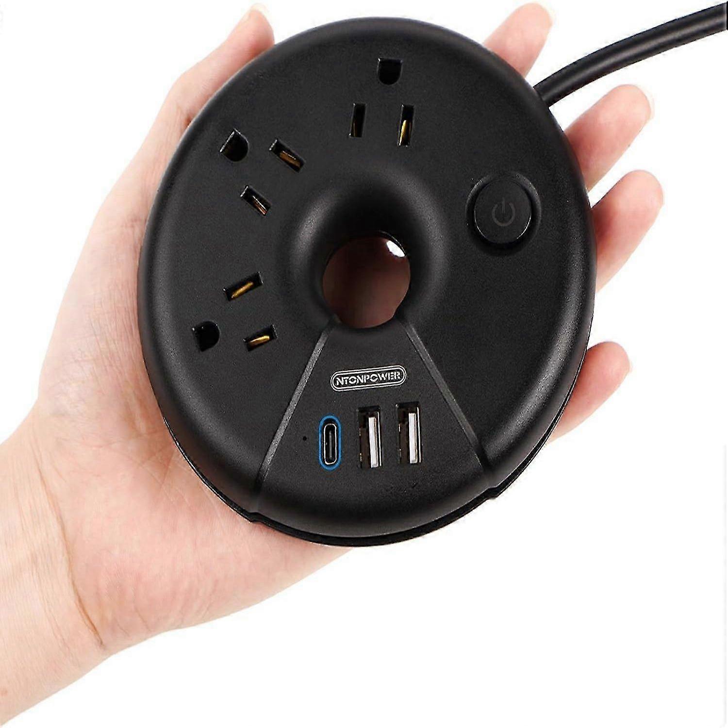 Travel Power Strip, NTONPOWER Flat Plug Power Strip with 3 Outlets and 3 USB Chargers (1 USB C Port), 15-inch Short Extension Cord, Portable Power Str