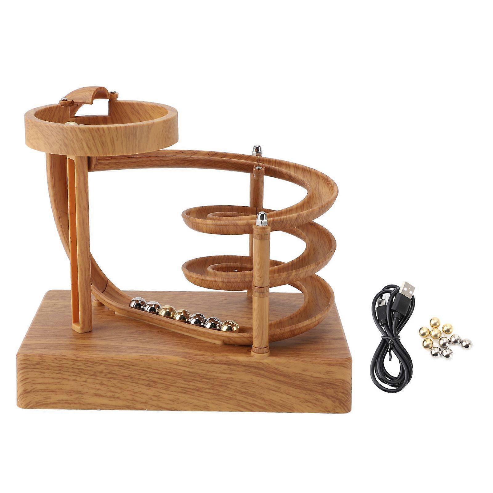 Kinetic Art Perpetual Motion Machine Ornament Desk Non Stop Rolling Ball Toy Science Physics Gadget Desktop Decoration Wood Grain