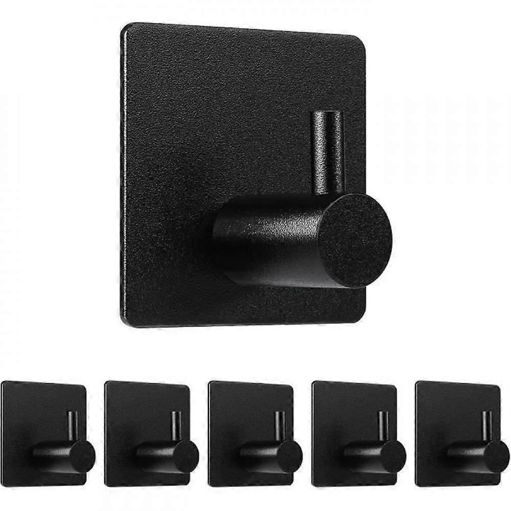 6 pieces wall hooks 3M adhesive, stainless steel black, self-adhesive, rust-proof & oxidation-resistant