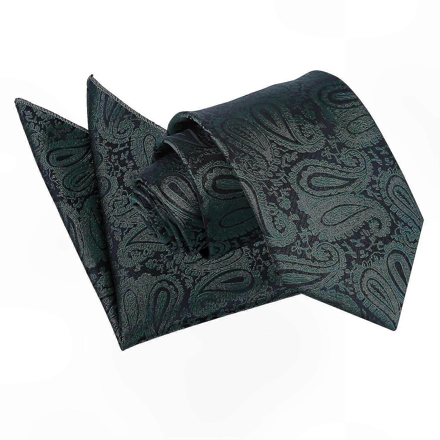 Green Paisley Pattern Tie and Pocket Square Set for Men