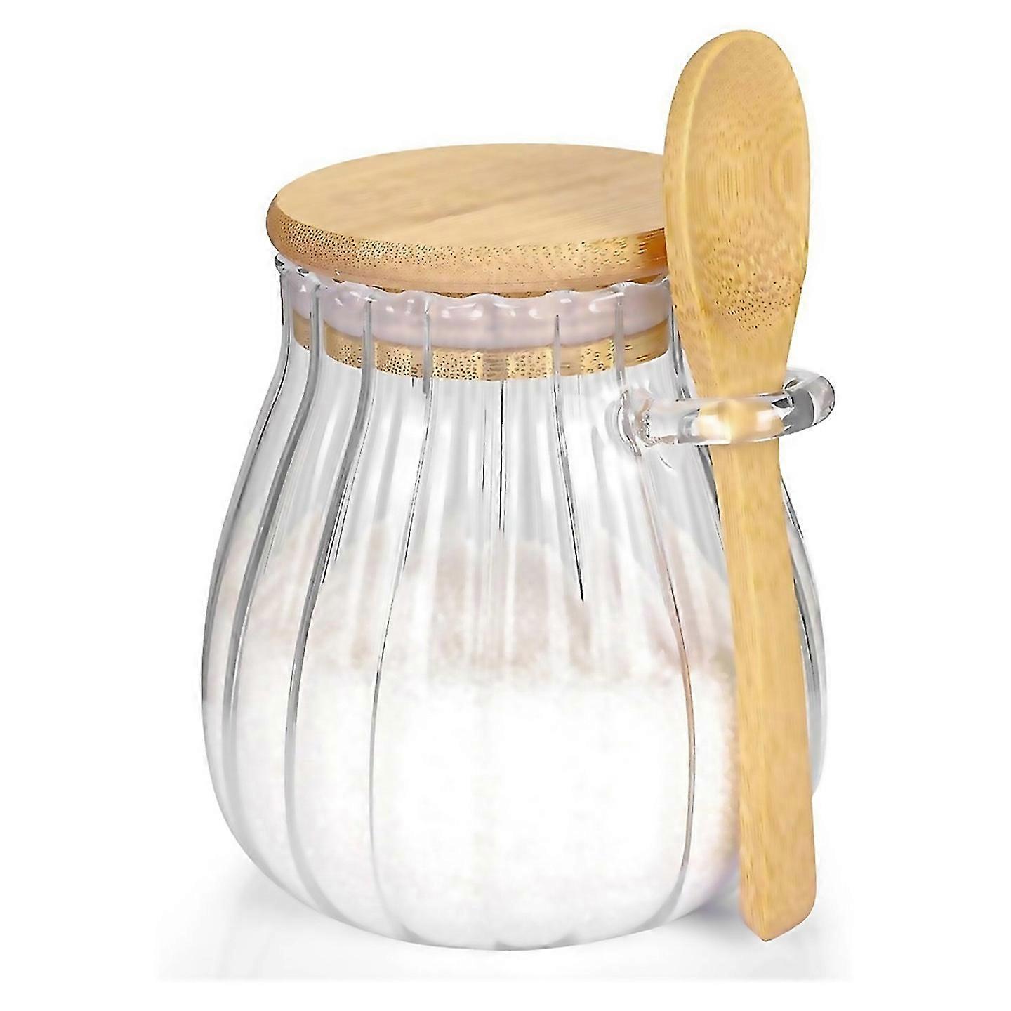 For Sugar Container With Bamboo Lid And Spoon Glass Jar 600ml