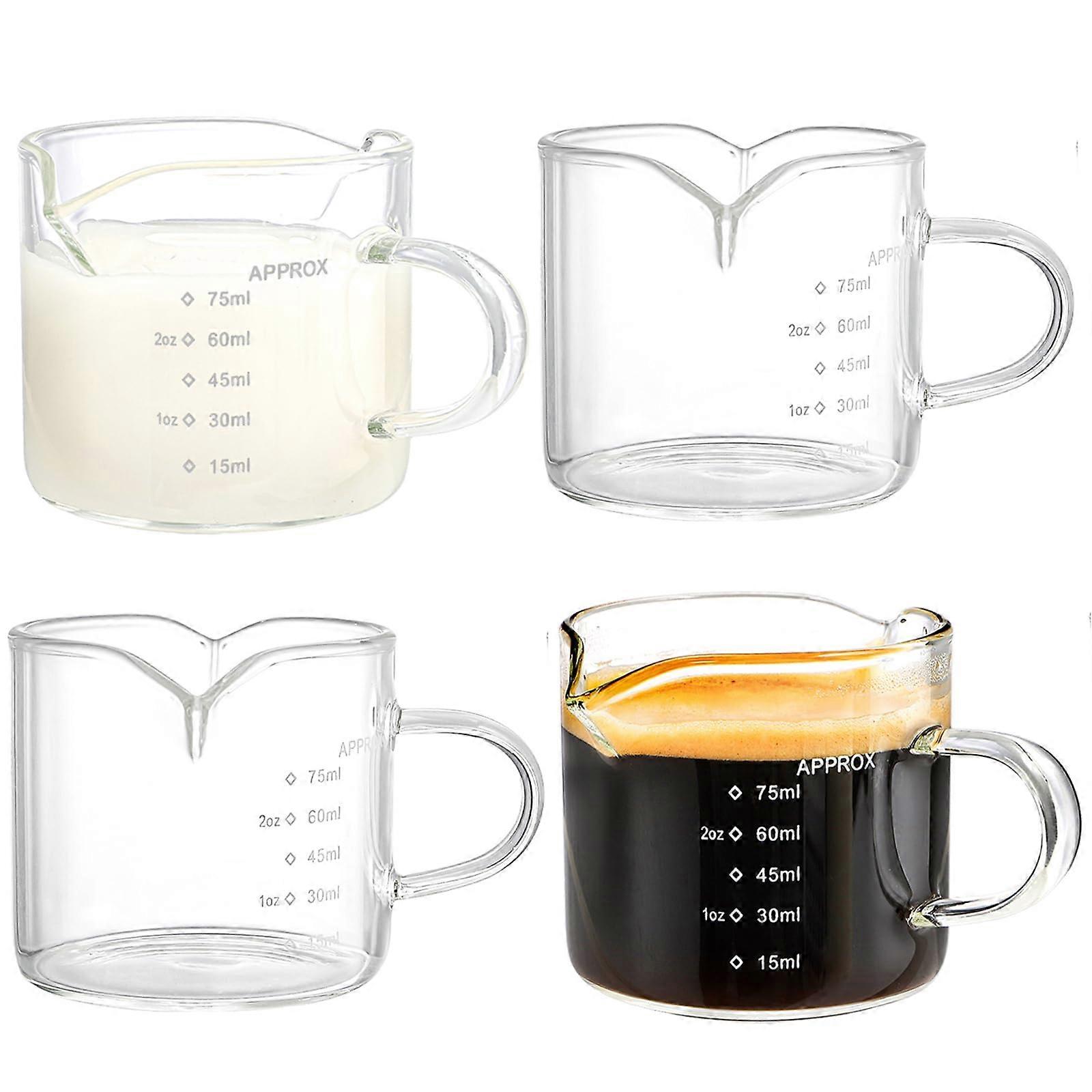 Glass Measuring Cups 4Pack With Double Spouts, Graduated 75ml/2.5oz For Milk Espresso Coffee
