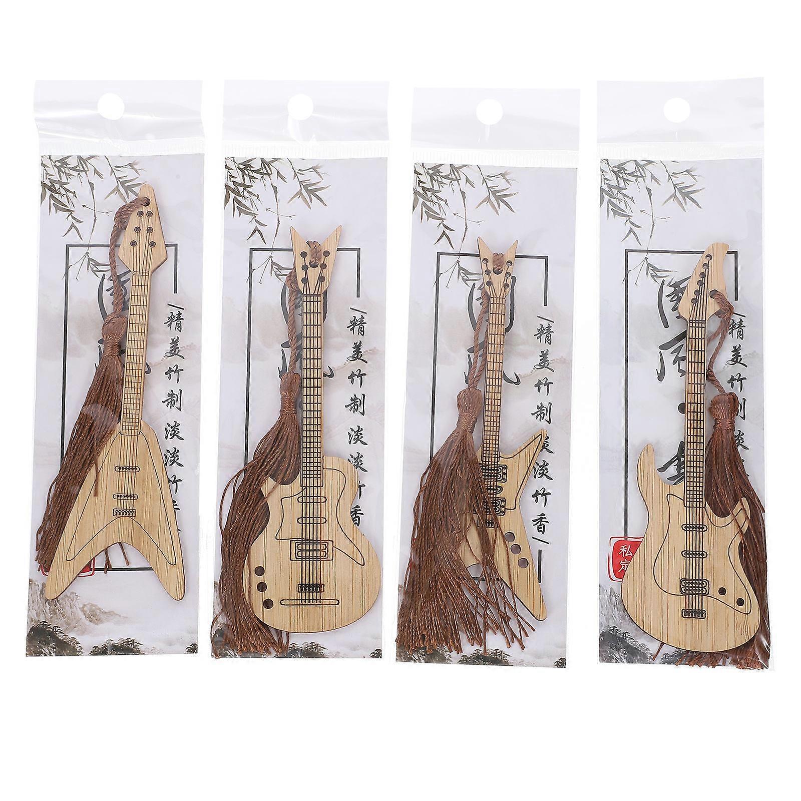 Guitar Bookmarks Bamboo Bookmarks for Decoration 4Pcs with Tassels