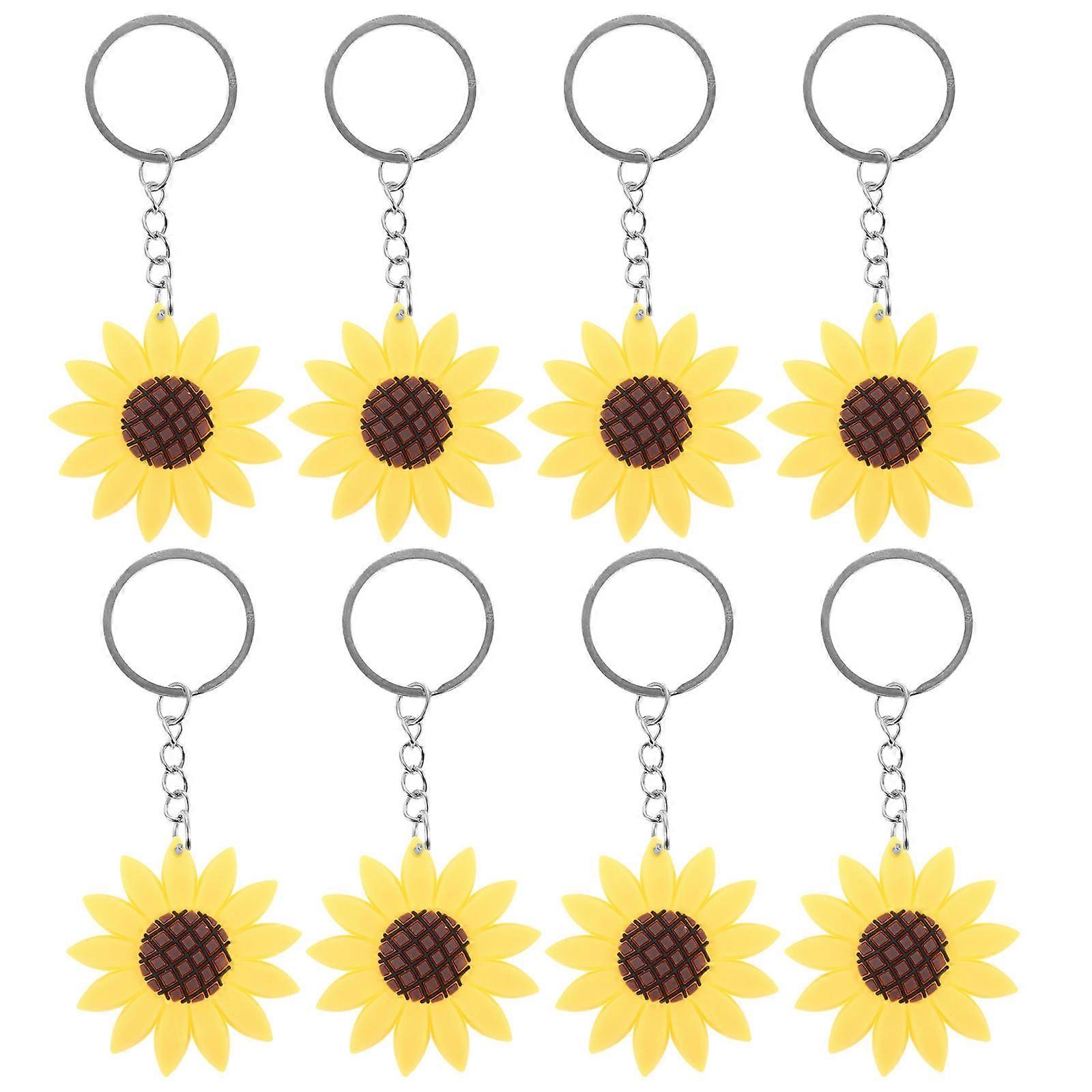 Bag Charm Flower Keychain For Keys In Yellow From Durable Plastic Material 8Pcs