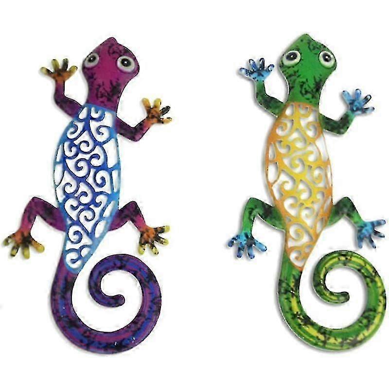 Set Of 2, Metal Wall Decor Gecko Art Lizard Wall Decor For Patio, Fence, Garden, 12.2 X 5.9 Inches