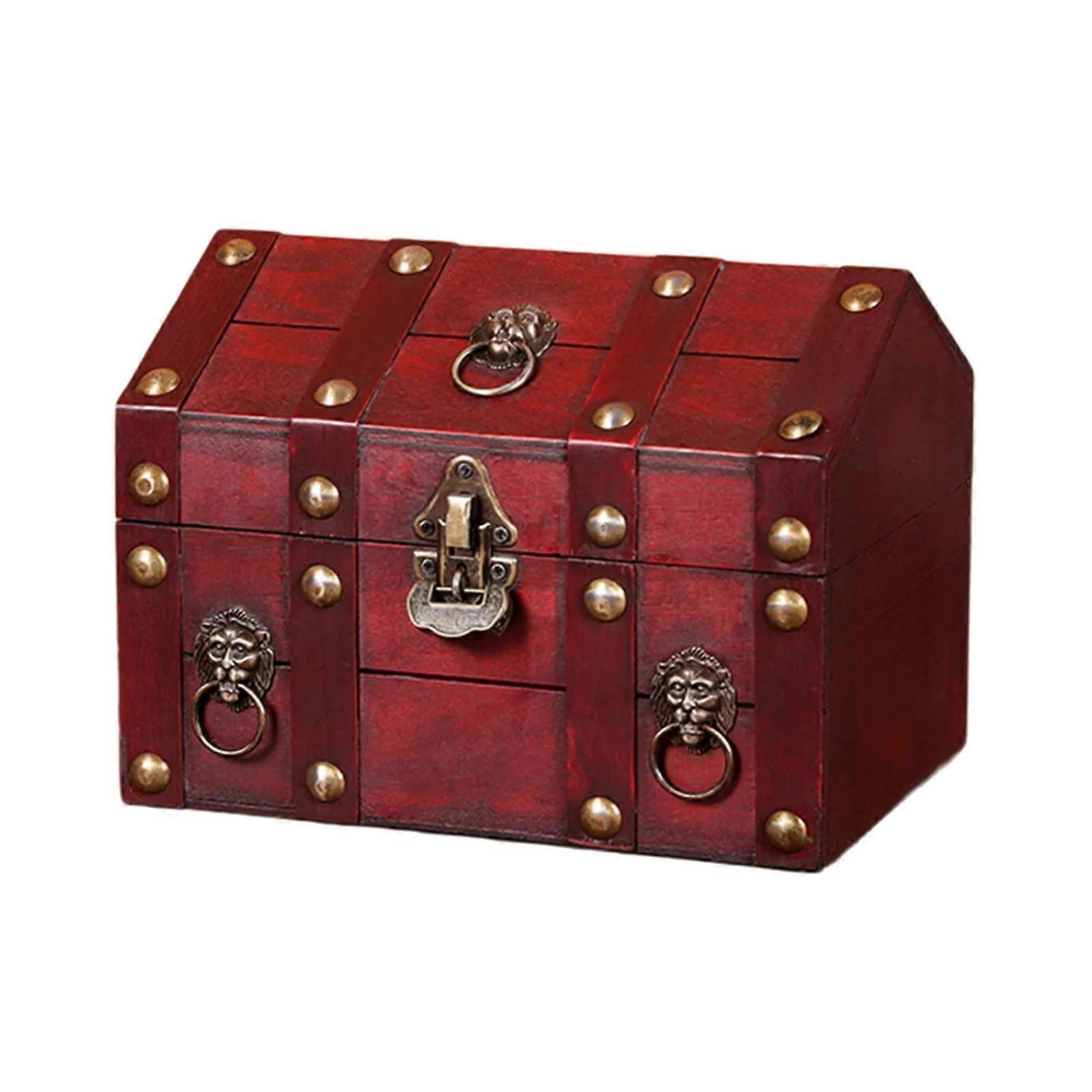 Sustainable Wooden Trinket Box Natural Materials Antique Design Secure Compartment Home Use Storage Container  Red