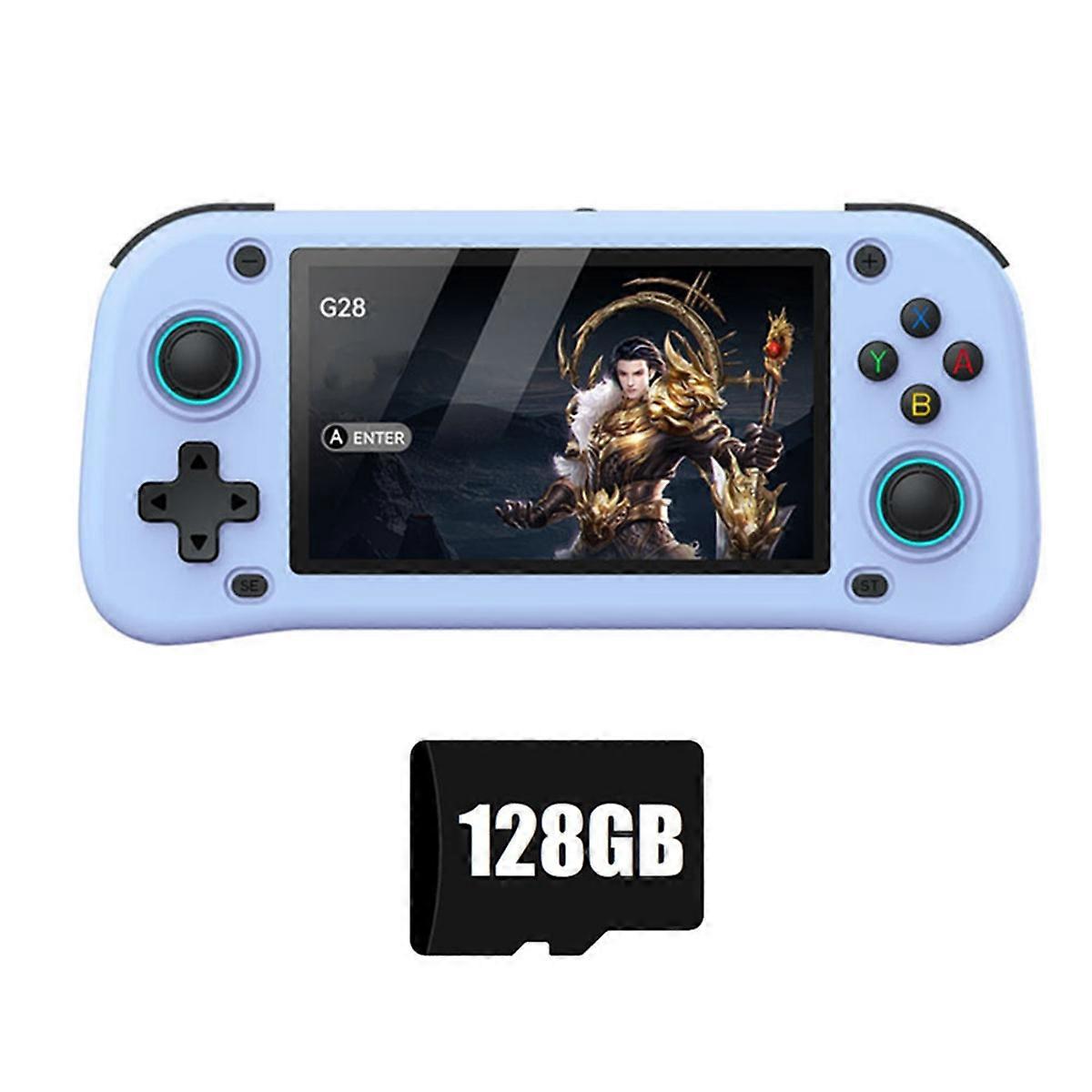 G28 レトロハンドヘルドビデオゲームコンソール 128G 4.3インチ HDスクリーン Linuxゲームプレーヤー 20以上のエミュレータをサポート ブルー