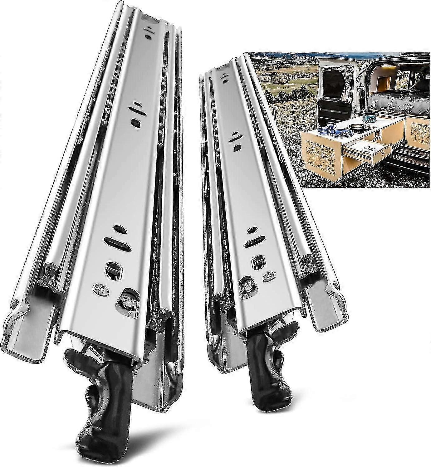 2 Pieces Heavy Duty Drawer Slides, Extension 400 Mm, With Lock, Load Capacity Up To 68 Kg