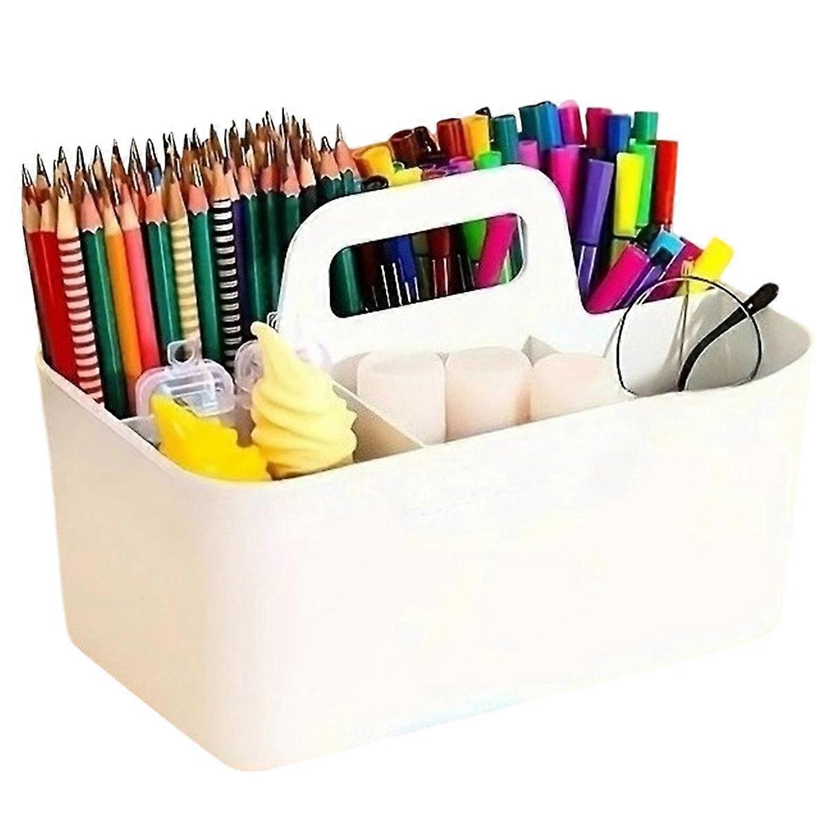 1pc Storage Basket with Handle,Easy to Organize Portable Pencil and Pen Holder Stationery Box with 5
