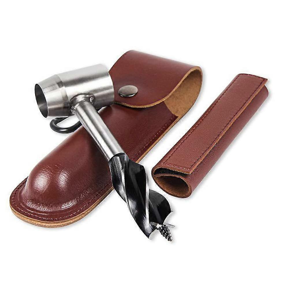 Bushcraft Hand Auger Wrench Manual Post Hole Digger With Leather Case, Scotch Eye Wood Auger Drill Bit Set