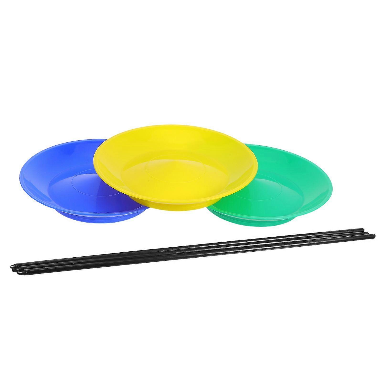 3 Set Spinning Plates Set: Juggling Skill Spinning Plate With Sticks - Plastic Rotating Discs For Balancing Tricks Circus Performance