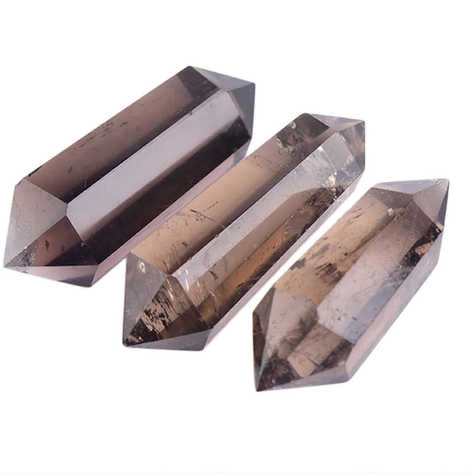 Tea Crystal Points 3Pc Natural Rough Stone Wands, Hexagonal Double-Pointed Crystals and Faceted Prism Bar, 40-50mm