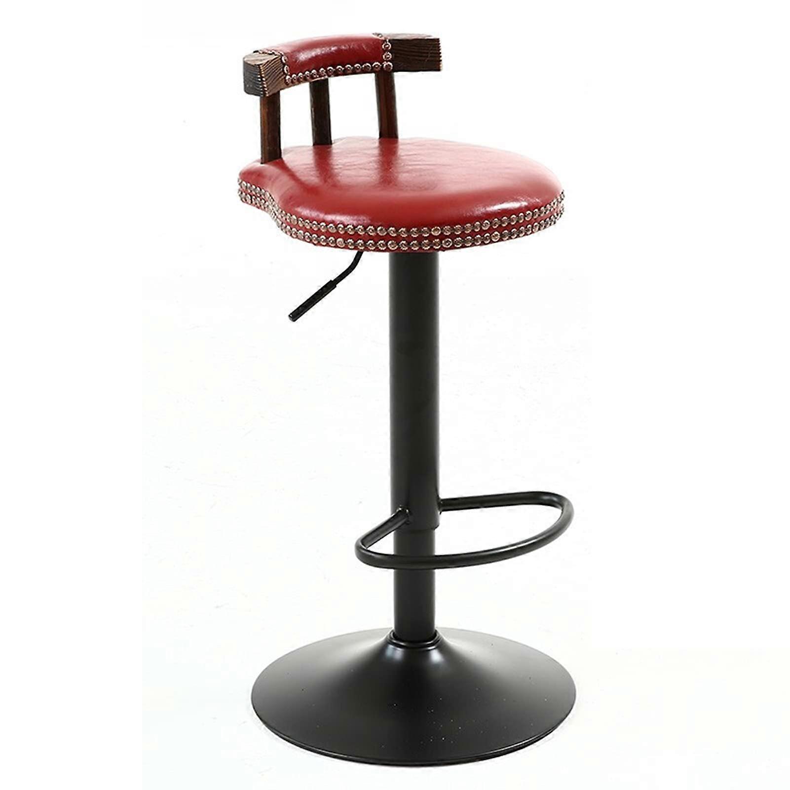 Stools Rotatable Bar Chair 6080 Cm Adjustable Solid Wood Bar Stool With Cushion Rivet Backrest Foot Rest 200 Kg Red