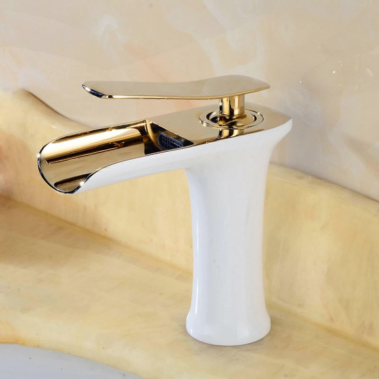 Bathroom Mixer Tap Waterfall Single Lever Single Hole Basin Sink Tap Waterfall Faucet Spout Short Silver White Gold