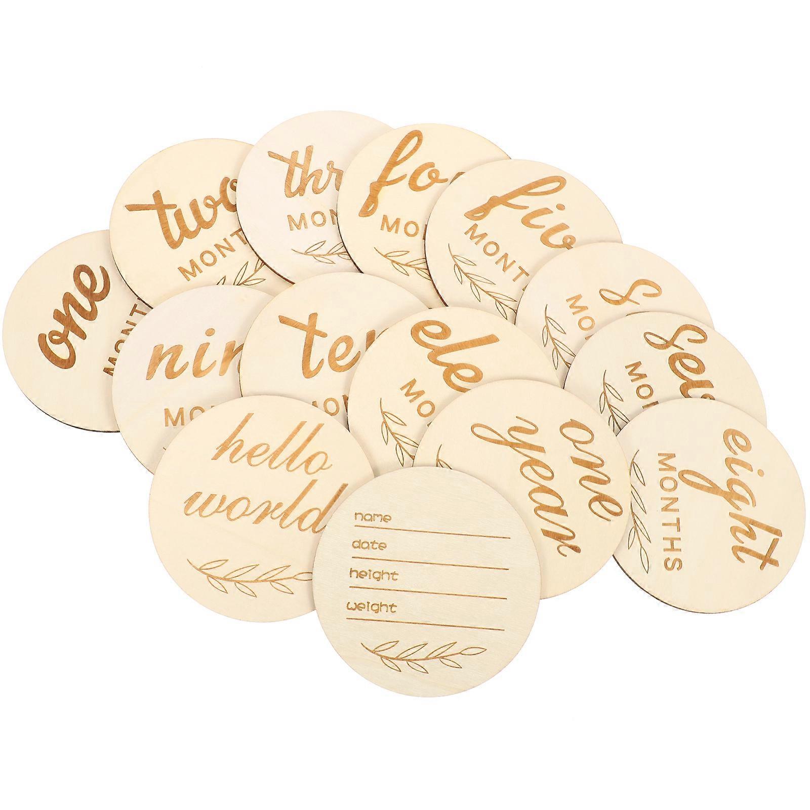 Wooden Baby Milestone Discs 70 Pcs Ideal For Newborn Sessions Document Baby's First Year In Khaki Color