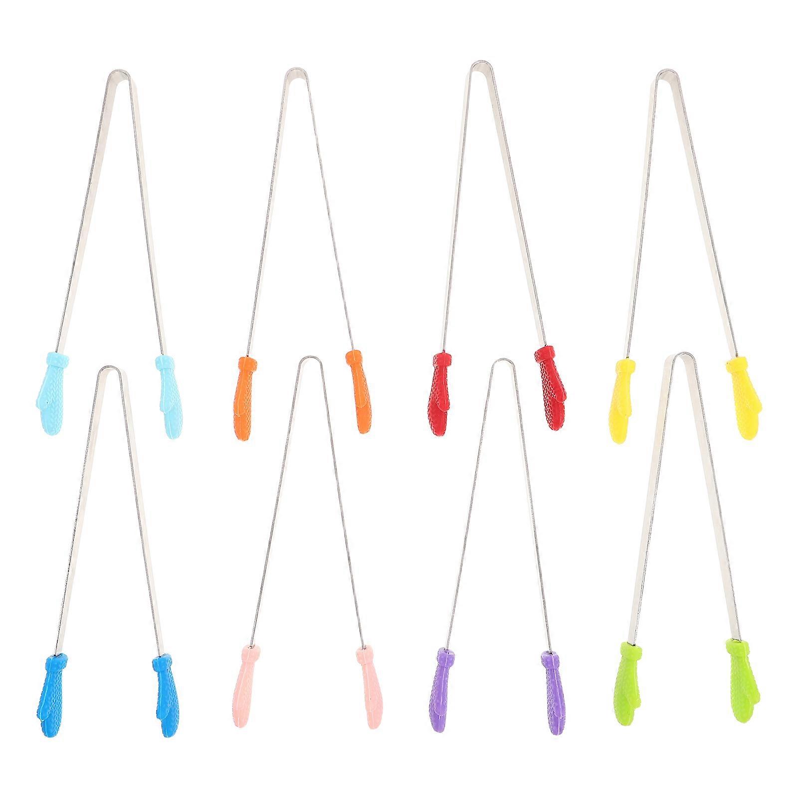 8Pcs Ice Cube Clip Tongs For Travel Assorted Color Antislip Grip Silicone Tipped Mini Kitchen Tool