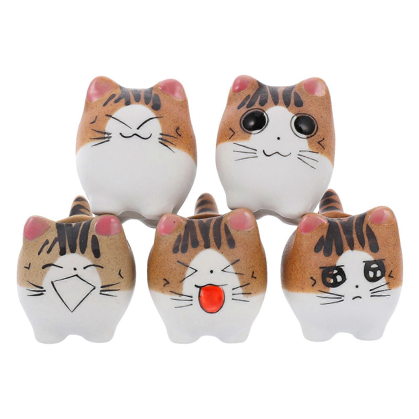 Cat Succulents Pot Ceramic Planter for Tabletop Decoration 15Pcs
