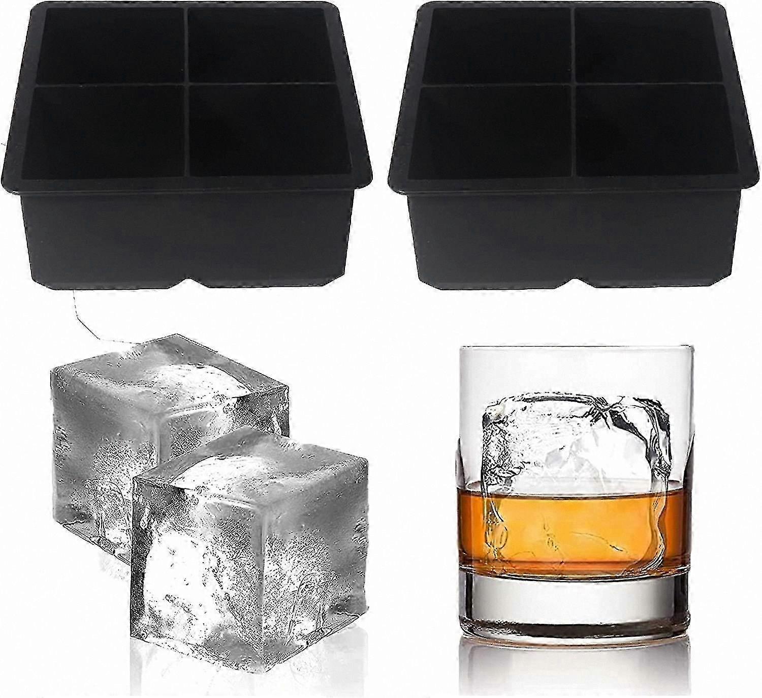 Silicone Large Ice Cube Trays (2.5 Inches) - Reusable Easy-Release Food Grade Ice Maker for Cocktails, Whiskey, and More