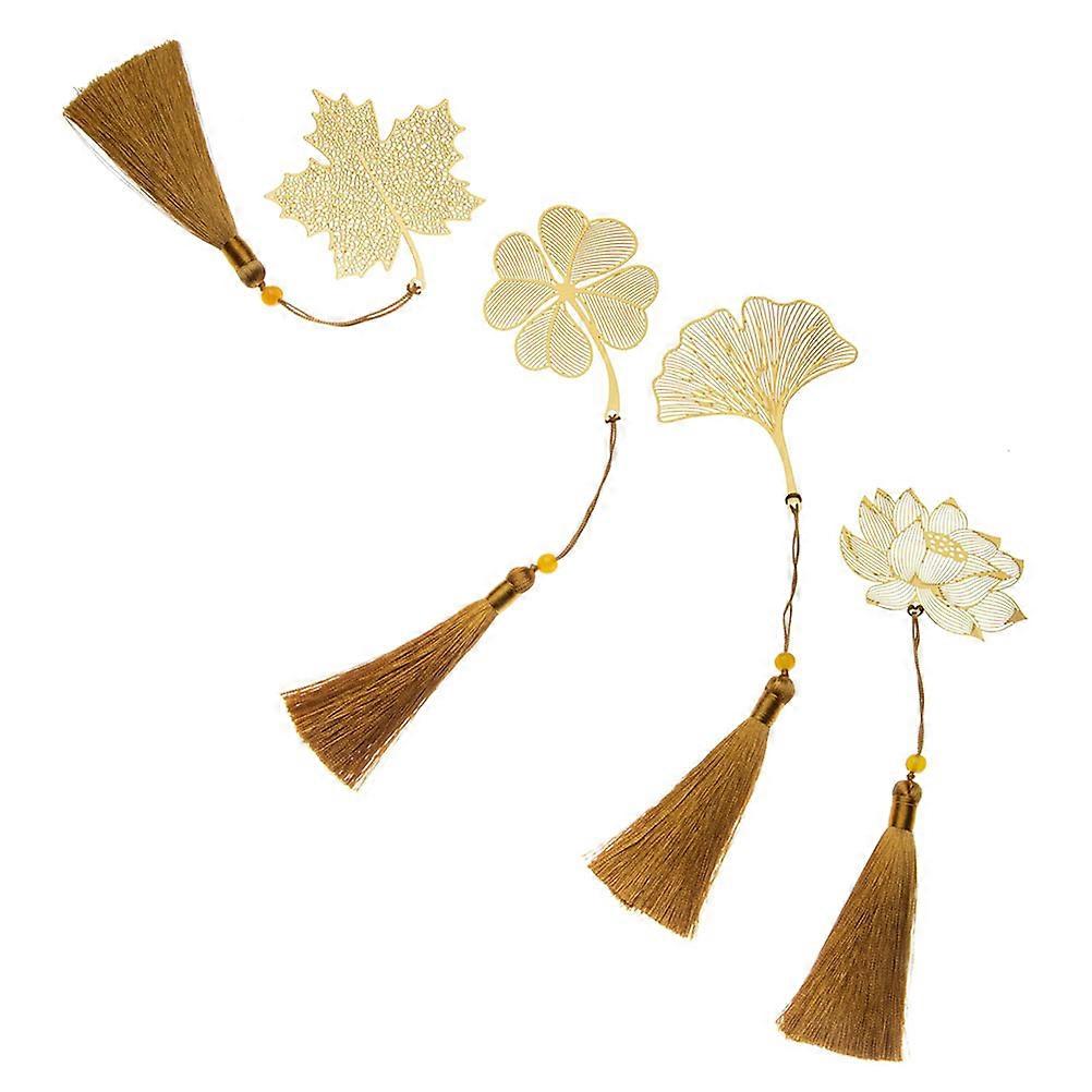 Metal Leaf Bookmarks 4Pcs Assorted Color Brass with Craftsmanship for Decor