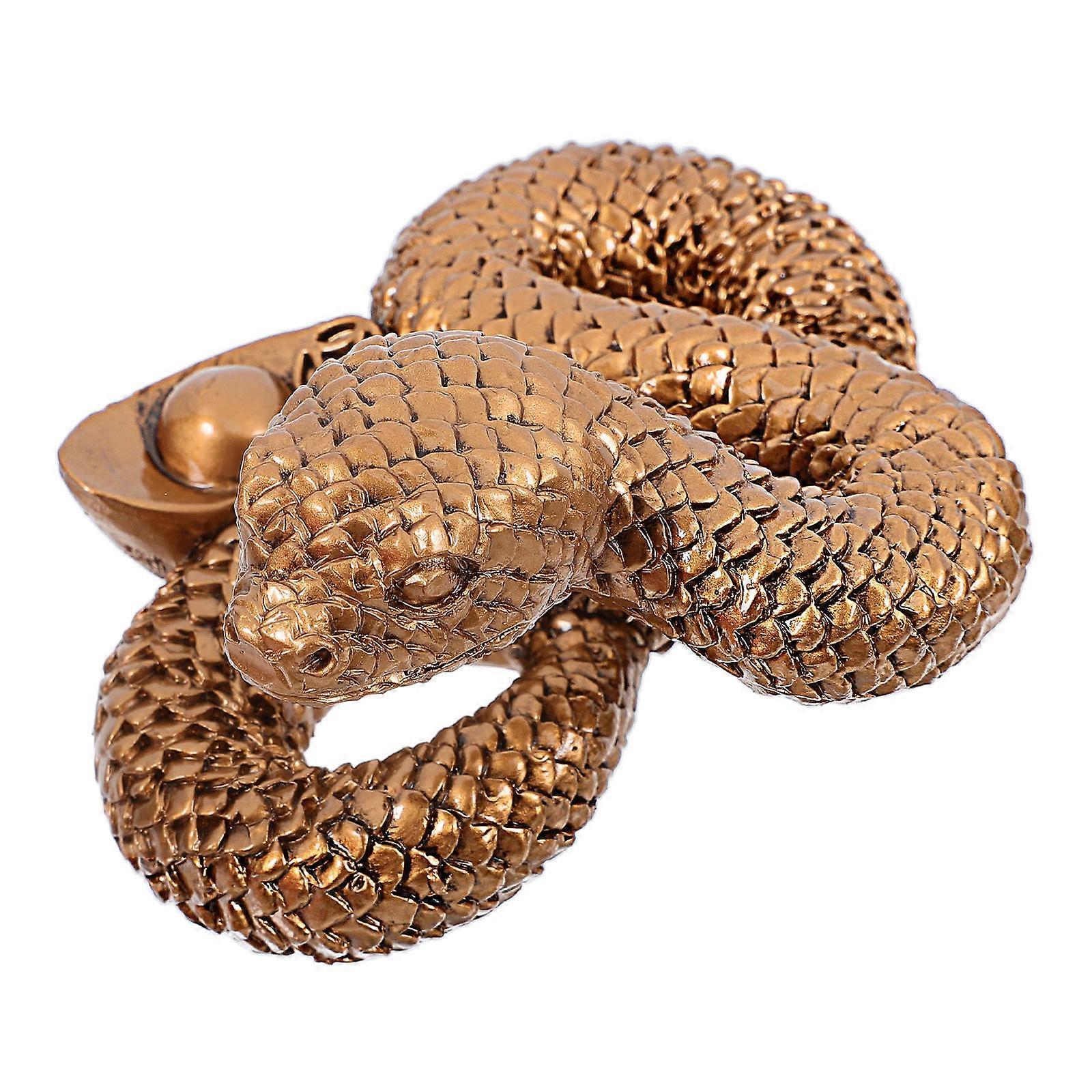 Resin Snake Shaped Model for Decoration 2Pcs Dark Brown Chic Statue