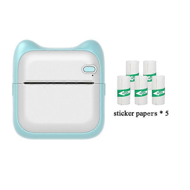 Blue Bluetooth Thermal Printer (5 Rolls of Self-Adhesive Paper)