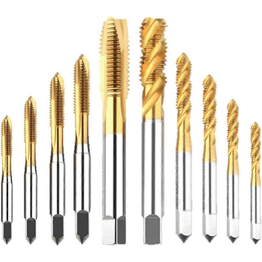 10Pcs Machine Screw Tap Set, Spiral Flute Drill Taps Metric M3-M8 and Spiral Pointed Taps M3-M8 Thre