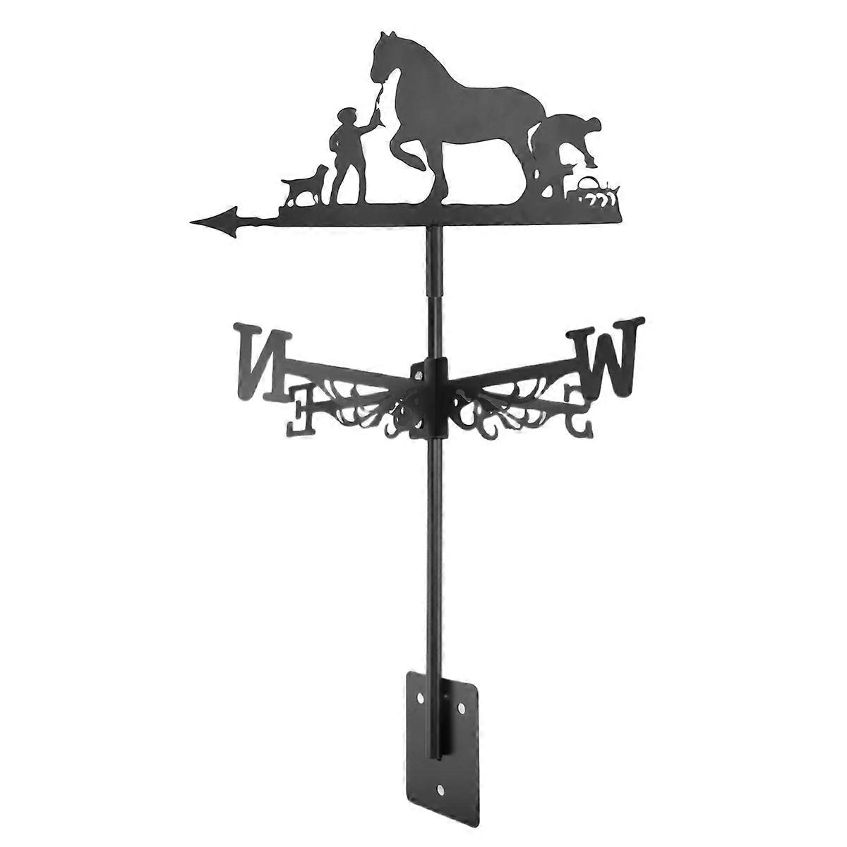 Metal Weathervane Farmer and Horse Mount Wind Direction Indicator