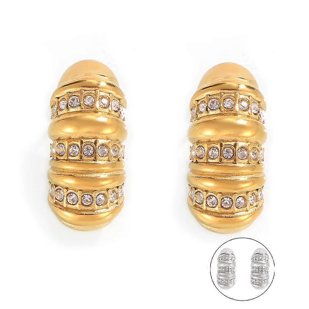 Earrings, Geometric CZ Inlaid Titanium Steel 18K Gold Plated Multi-layer Versatile