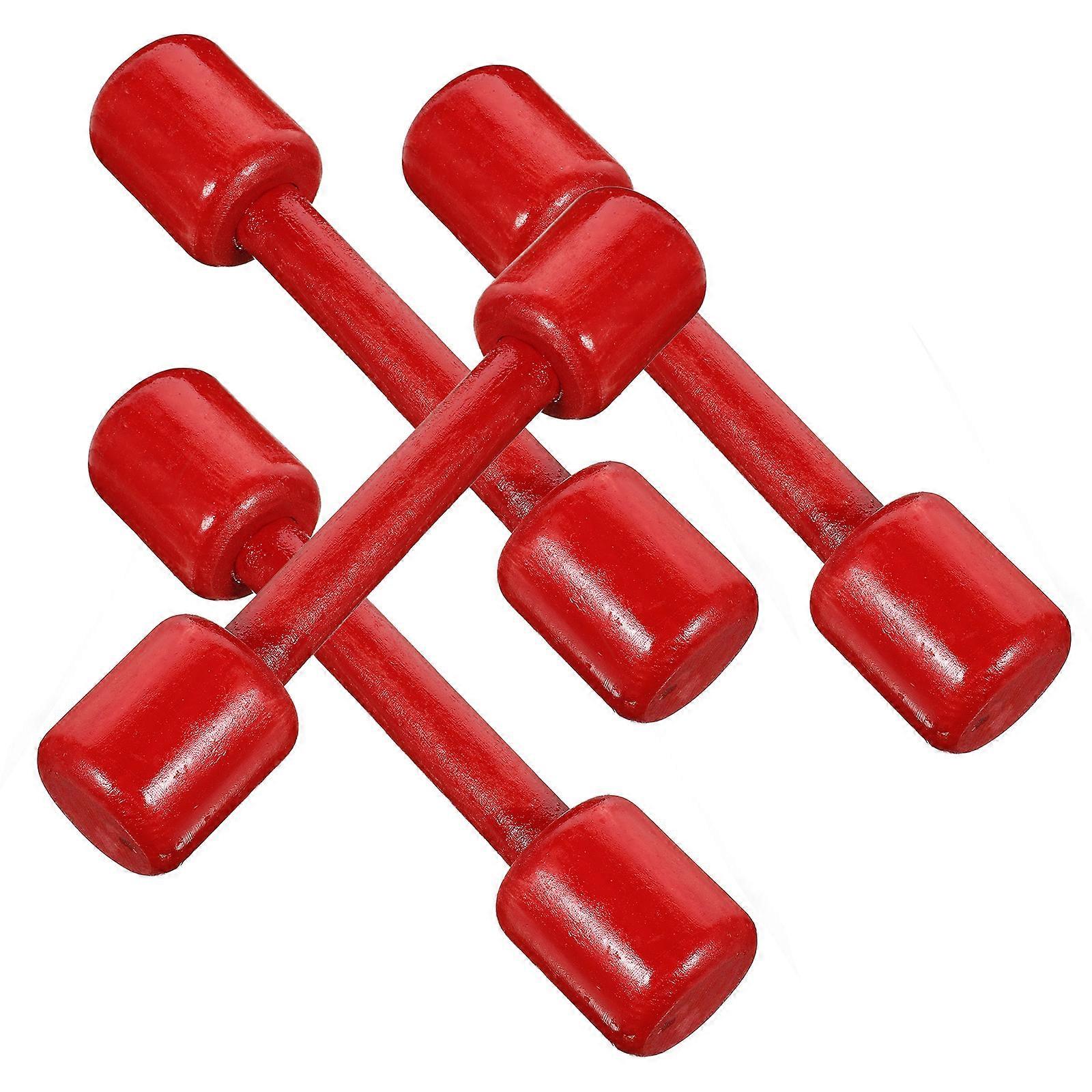 Children Wooden Dumbbell Set 4Pcs Red Color Designed For Kindergarten Activities Enhancement Of Hand Strength And Coordination Skills