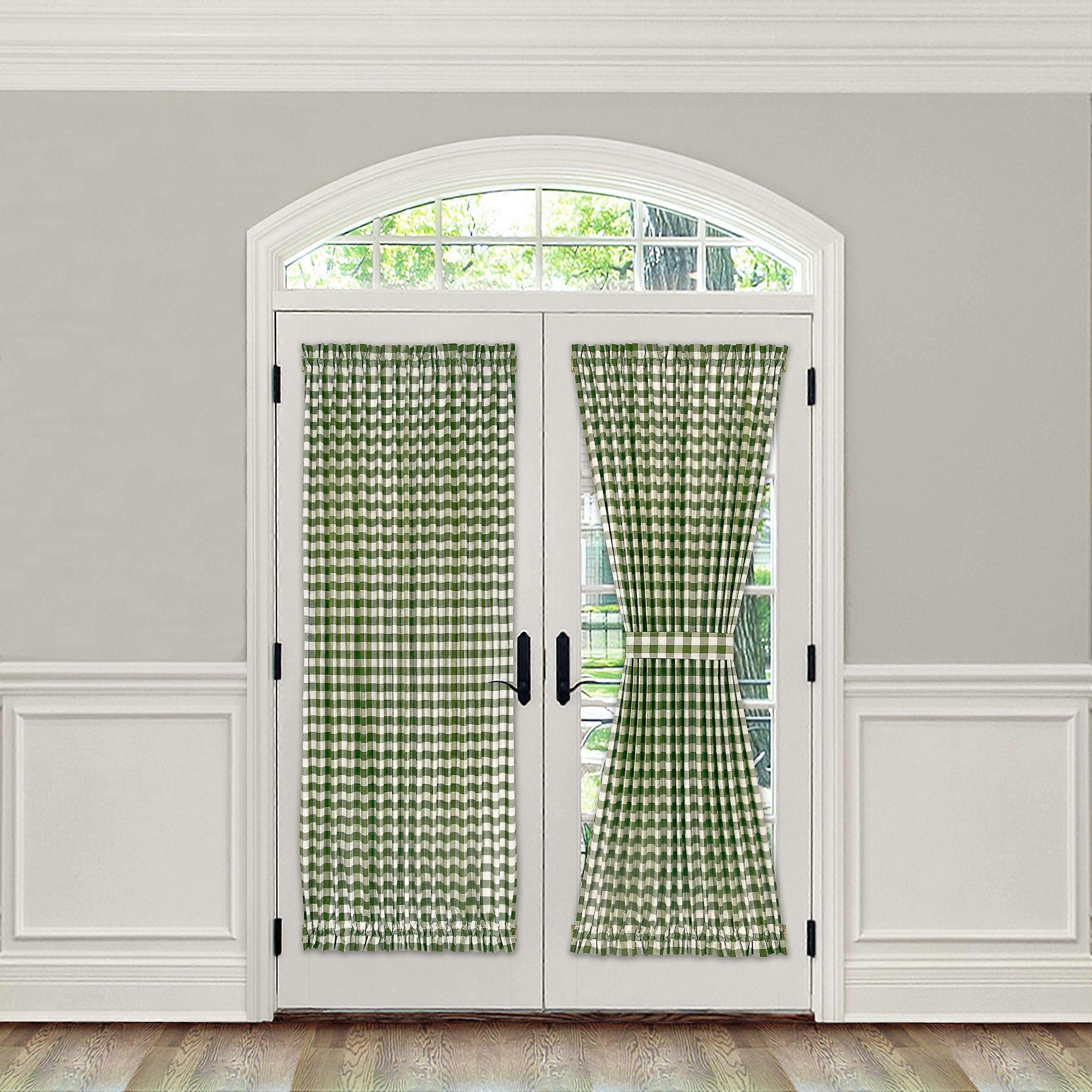Achim Buffalo Check Indoor Polyester/Cotton Light Filtering Checkered Door Curtain Panel, Sage, 54-in W x 72-in L