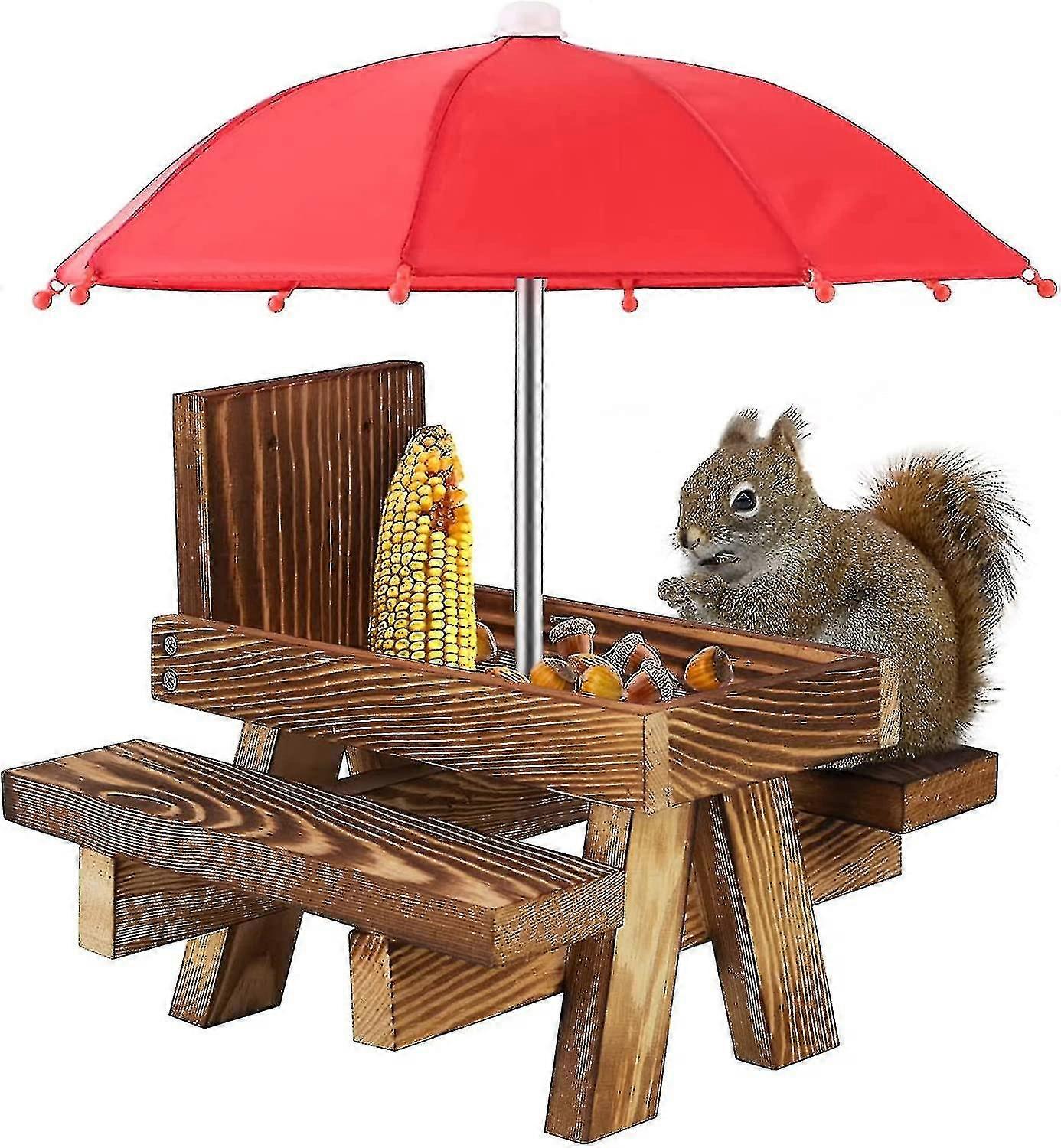 Squirrel Feeder Weatherproof Squirrel Picnic Table Wooden Squirrel Feeding Table With Umbrella