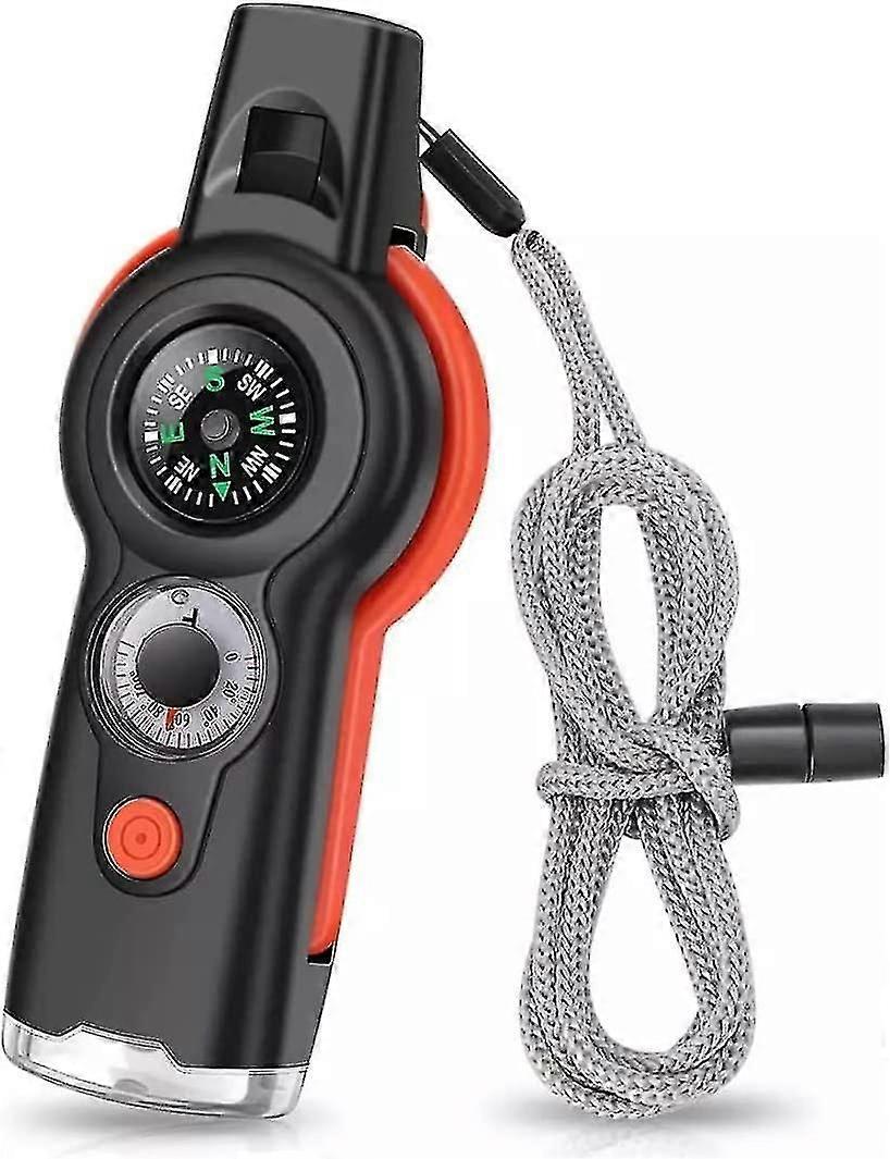 Emergency Survival Whistle With Lanyard,7 In 1 Survival Multitool Loud Safety Whistle With Led Light