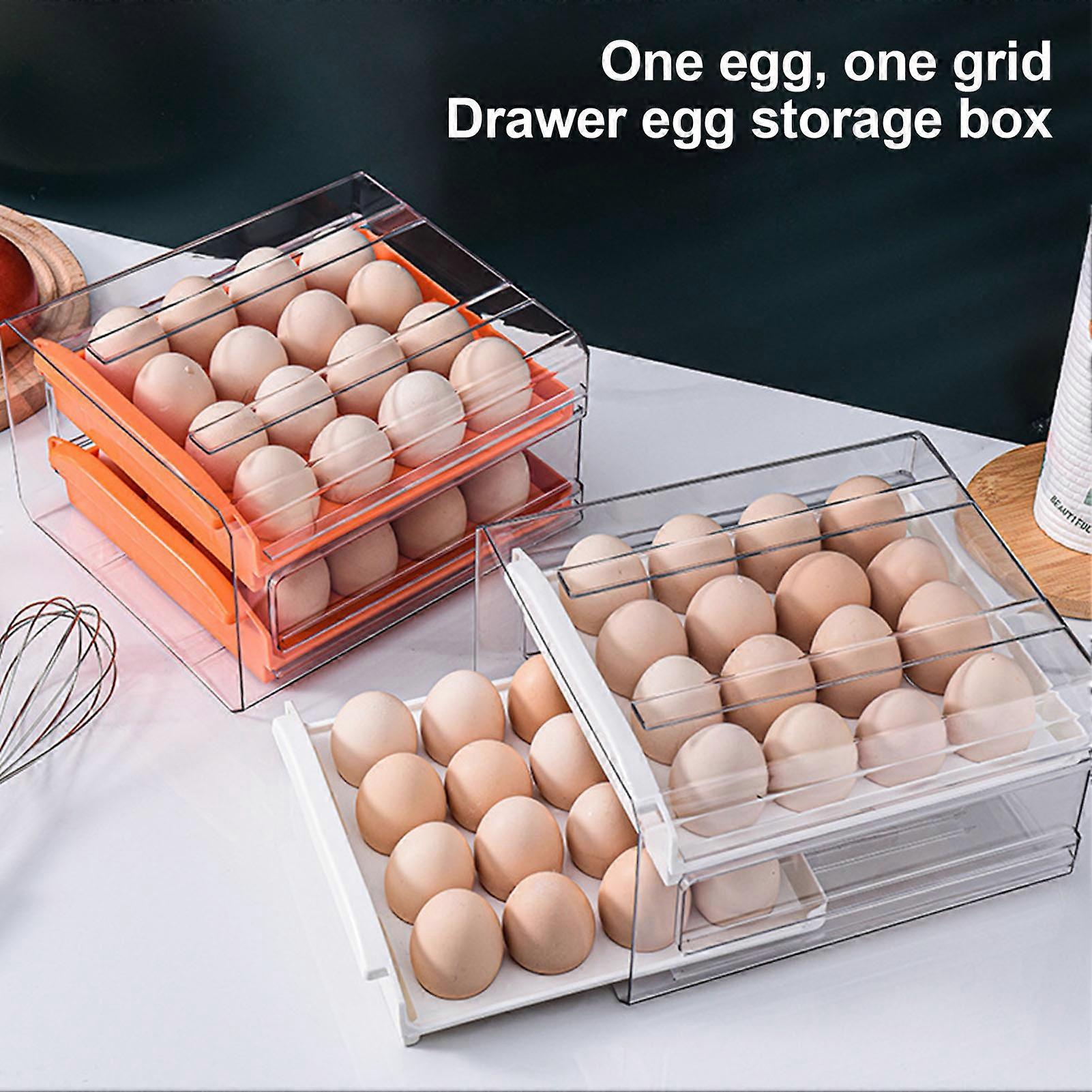 SUSUchens Refrigerator Egg Storage Box Food Grade BPA Free Drawer Design Stackable Transparent Slide-out Kitchen Egg Tray Double-layer Shelf Orange