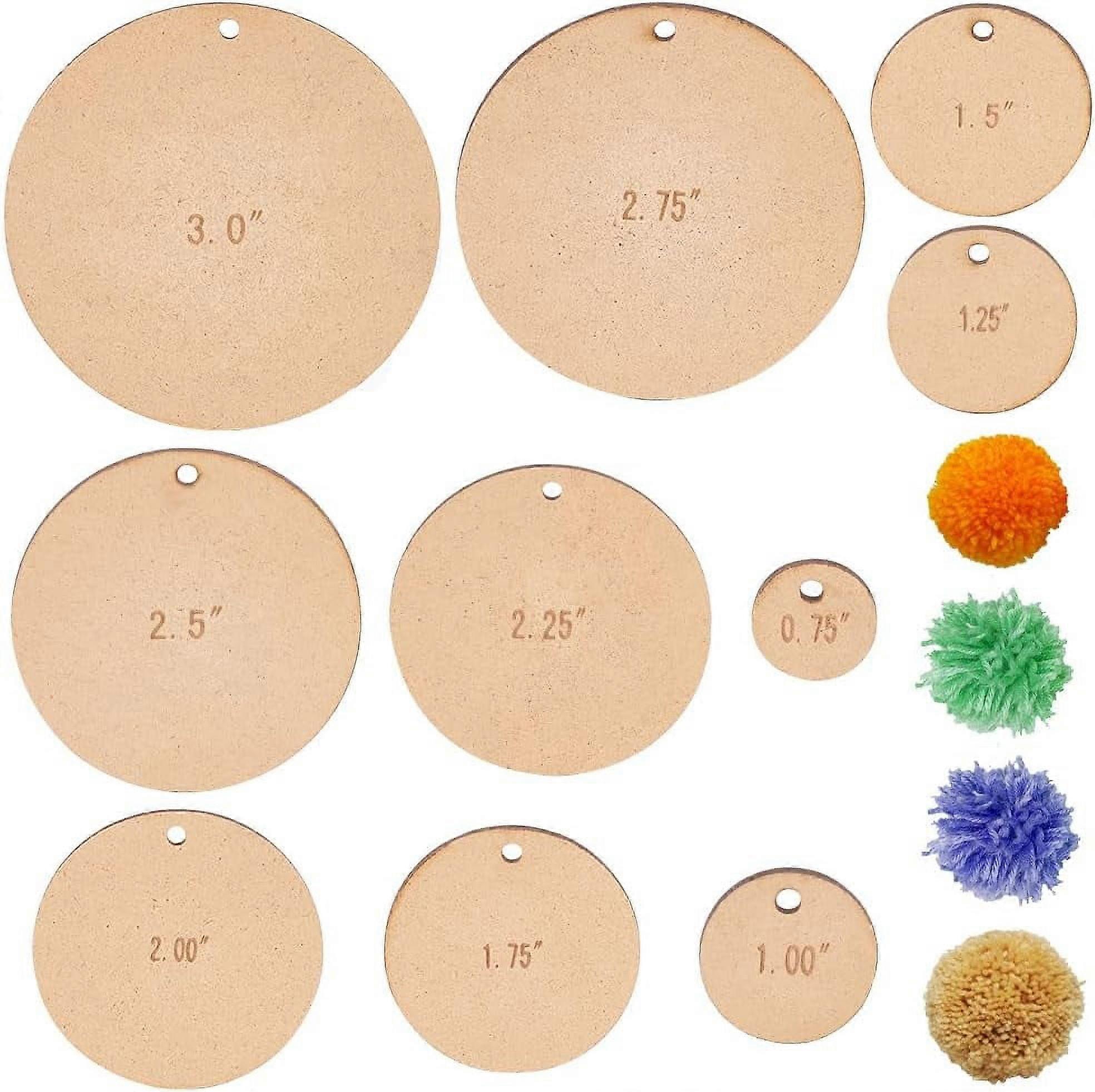 DIY 20pcs 10 Sizes Pom Pom Maker Tool Set, Wood Pompom Maker, Flat Round Ball Craft Trimming Guide for Needle Wool Knitting Compatible with DIY