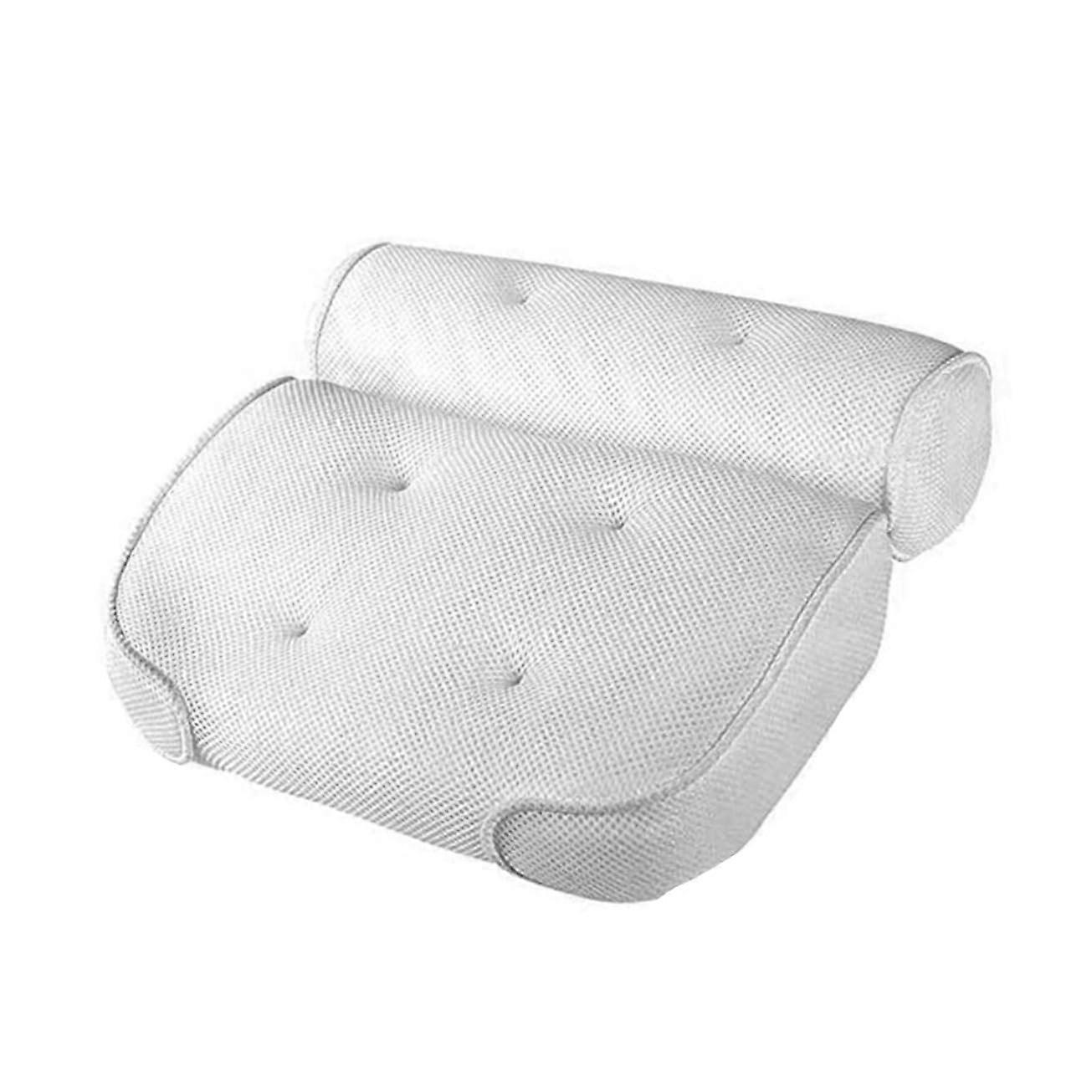 Elastic Bath Pillow With Mesh And Strong Suction Cups Neck And Head Cushion Spa Bathtub Backrest Portable White
