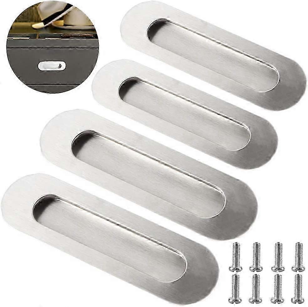 Conjunto de maçanetas deslizantes 4 peças, aço inoxidável oval embutido com parafusos