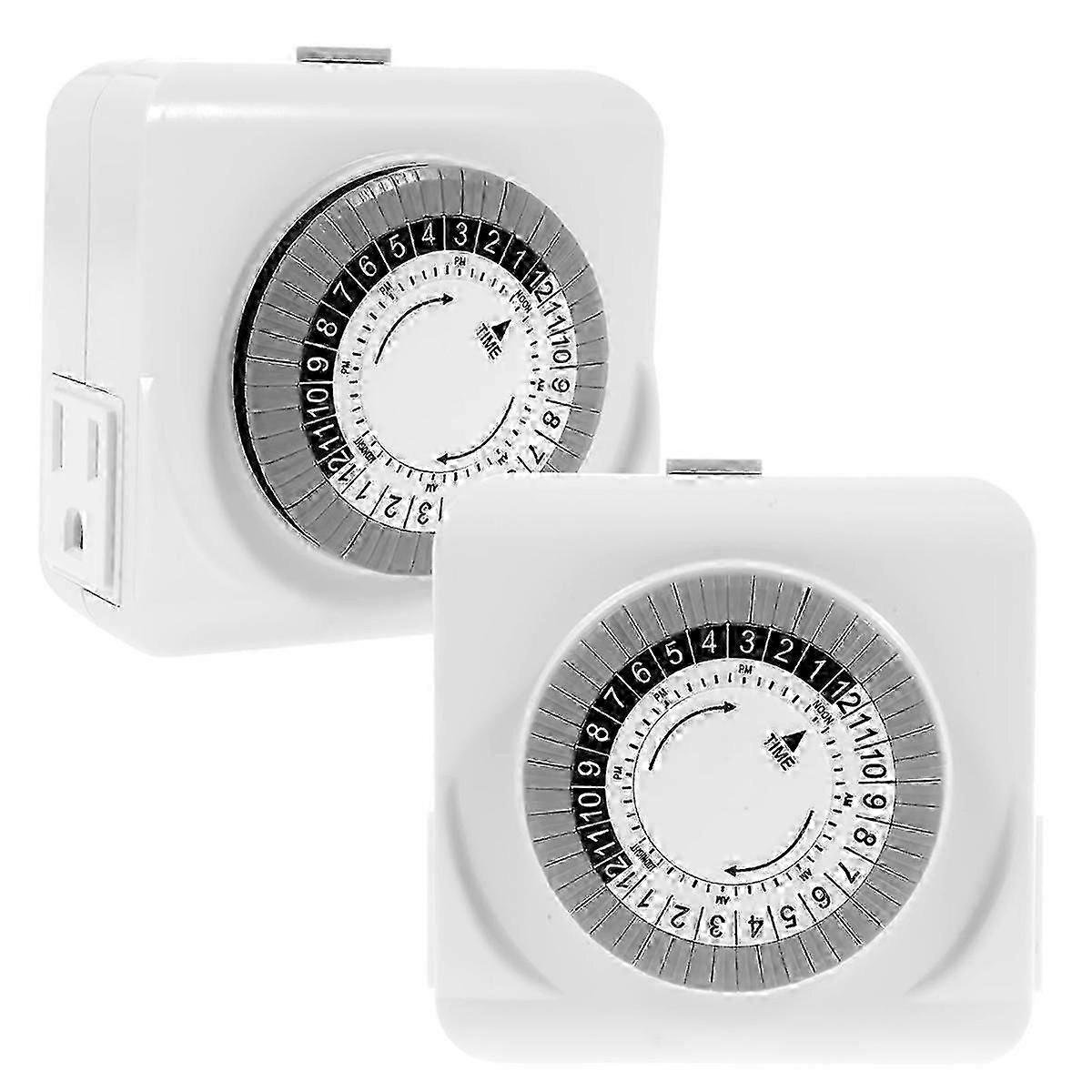 Indoor Mechanical Outlet Timer, 3-Prong Timer for Electrical Outlets with 2 Outlets, 24 Hour Light Timer