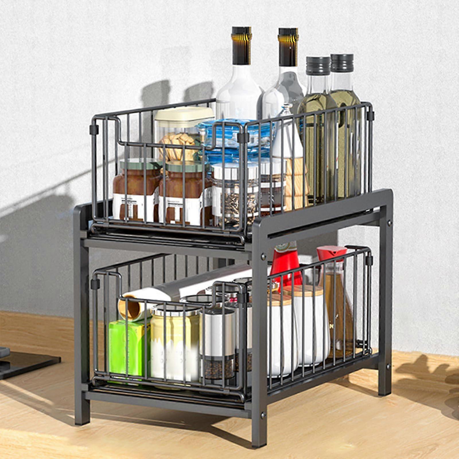 Under Sink Rack, Sliding Kitchen Storage, Black 26x37cm, Easy Cleaning, Stylish UnderSink Organizer