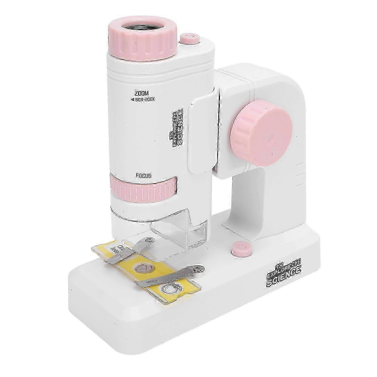 Kids Microscope Portable Miniature Microscope High Definition Science Experiments Set for School Outdoor Science Experiments Pink