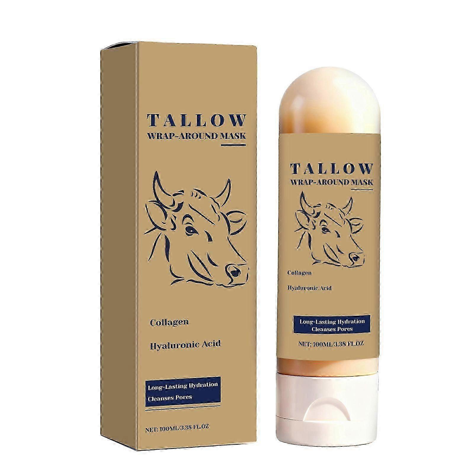 Beef Tallow Peel-Off Face Mask, Organic Tallow and Collagen Balm for Face, Deep Cleansing Pore Mask, Non-Greasy, Refreshing, Moisturizer, Dry Skin Car