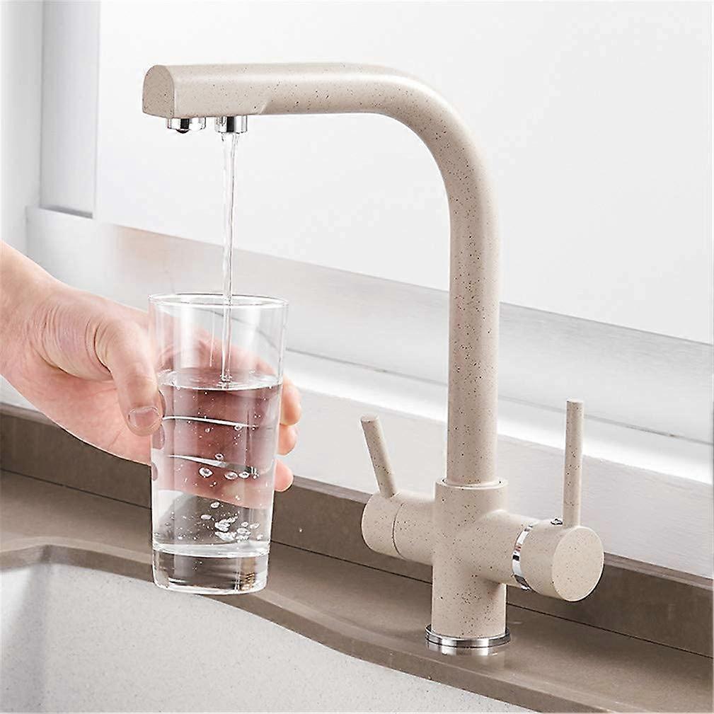 Kitchen Faucet with Drinking Water Filter, 3 Way Sink Mixer Tap, 360° Swivel Dual Handle Deck Mount