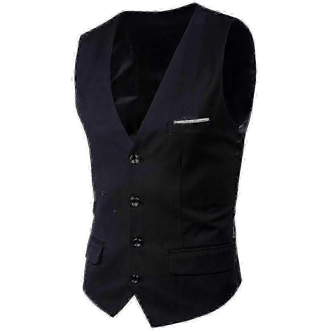 Plus Size Men's Single Breasted Solid Color Business Suit Vest