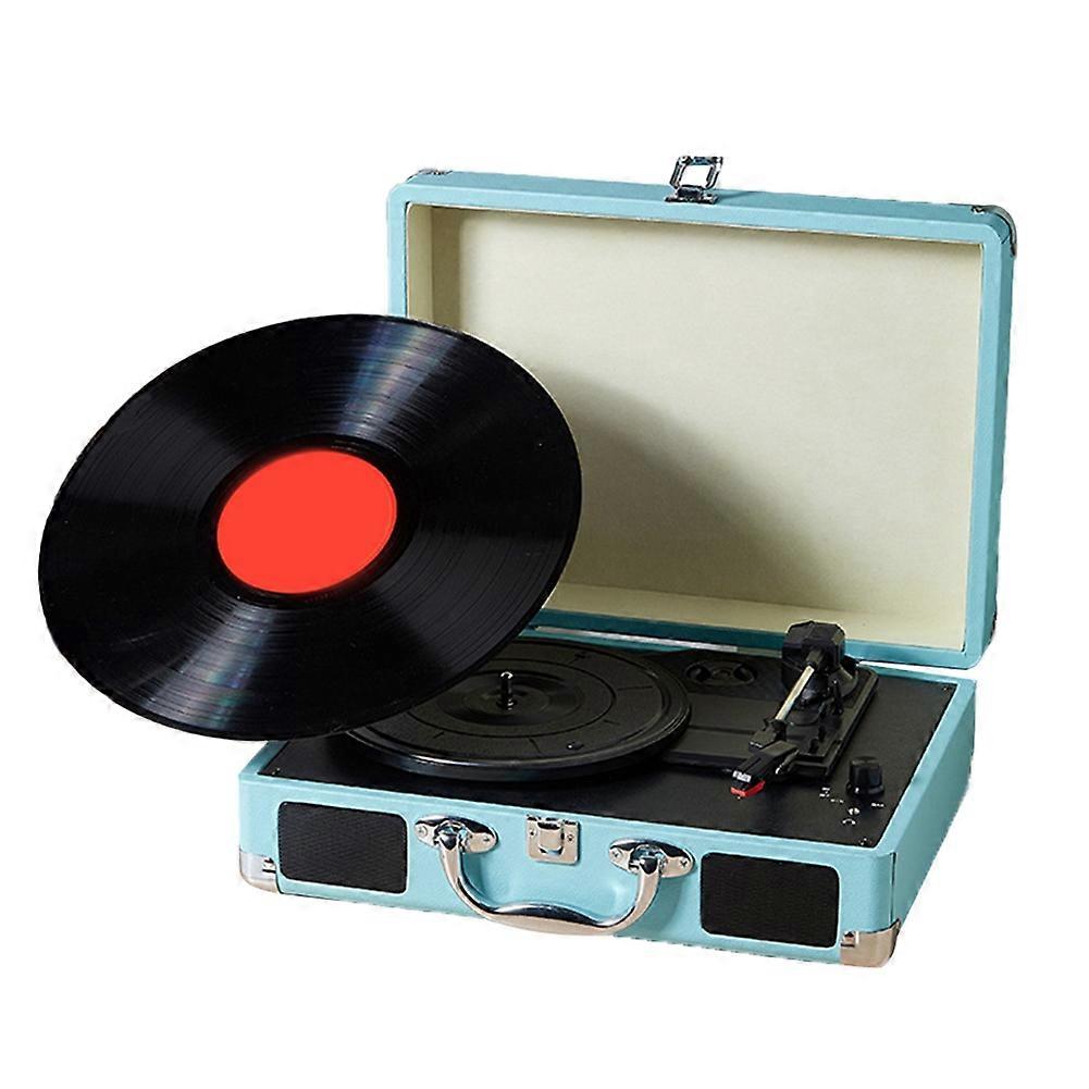 Portable Retro Classic Vinyl Record Player USB Bluetooth Speaker Portable Vinyl Phonograph PC Recorder Blue