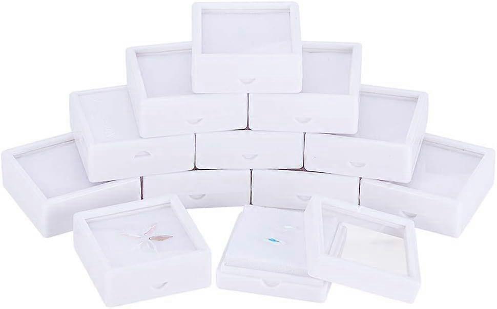 12PCS White Gemstone Display Box 2" x 0.8" Jewelry Box Container with Clear Top Lids for Gems Coins Jewelry Packing