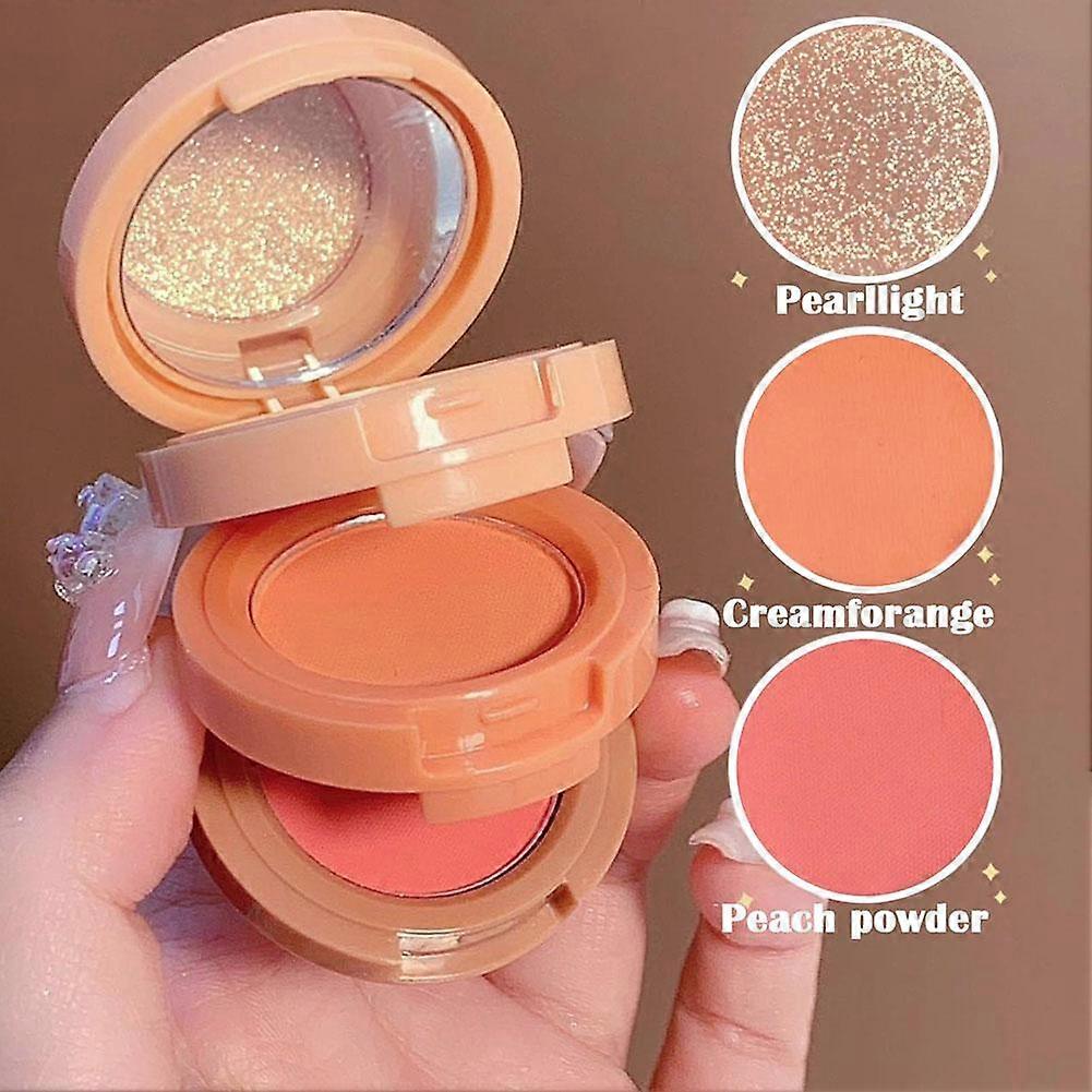 3-in-1 Highlight Blush Contour Palette Waterproof Long Lasting Makeup Compact With Mirror