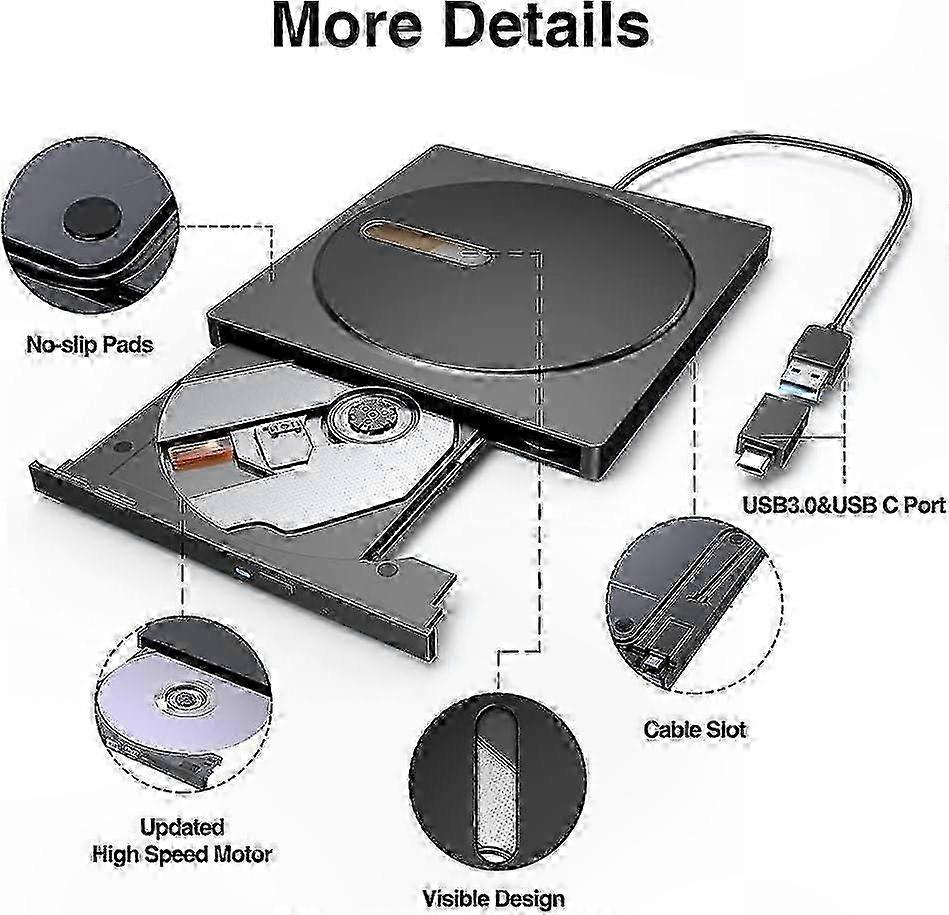 Portable External Blu-ray DVD Writer, Advanced Burning Tech for Windows XP/7/8/10/11 & MacOS, Ultra-Slim Design for 3D Playback
