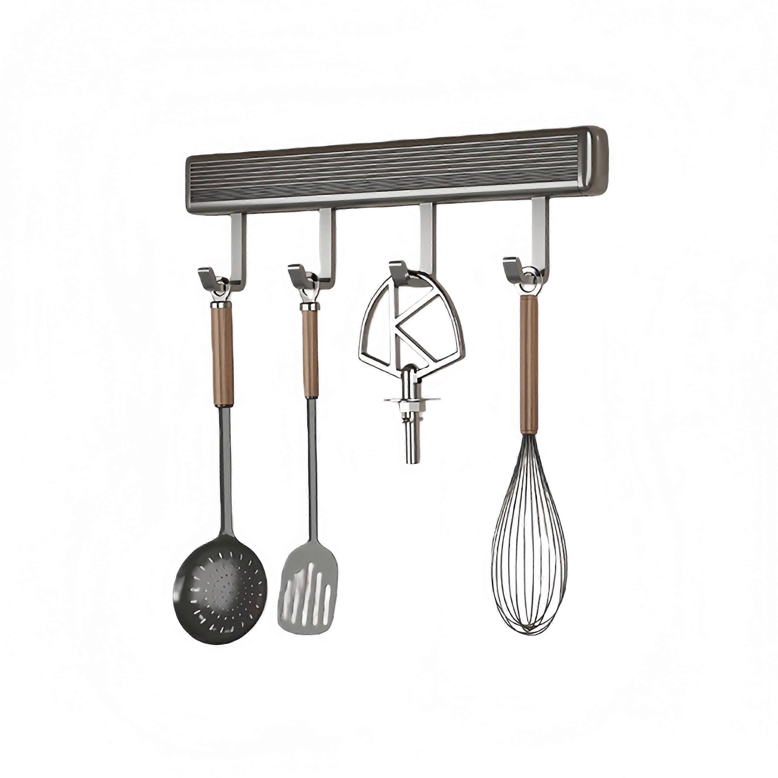 Kitchen Utensil Rack with Adjustable Sliding Hooks, NoDrill Wall Mounted Pot Organizer, Grey